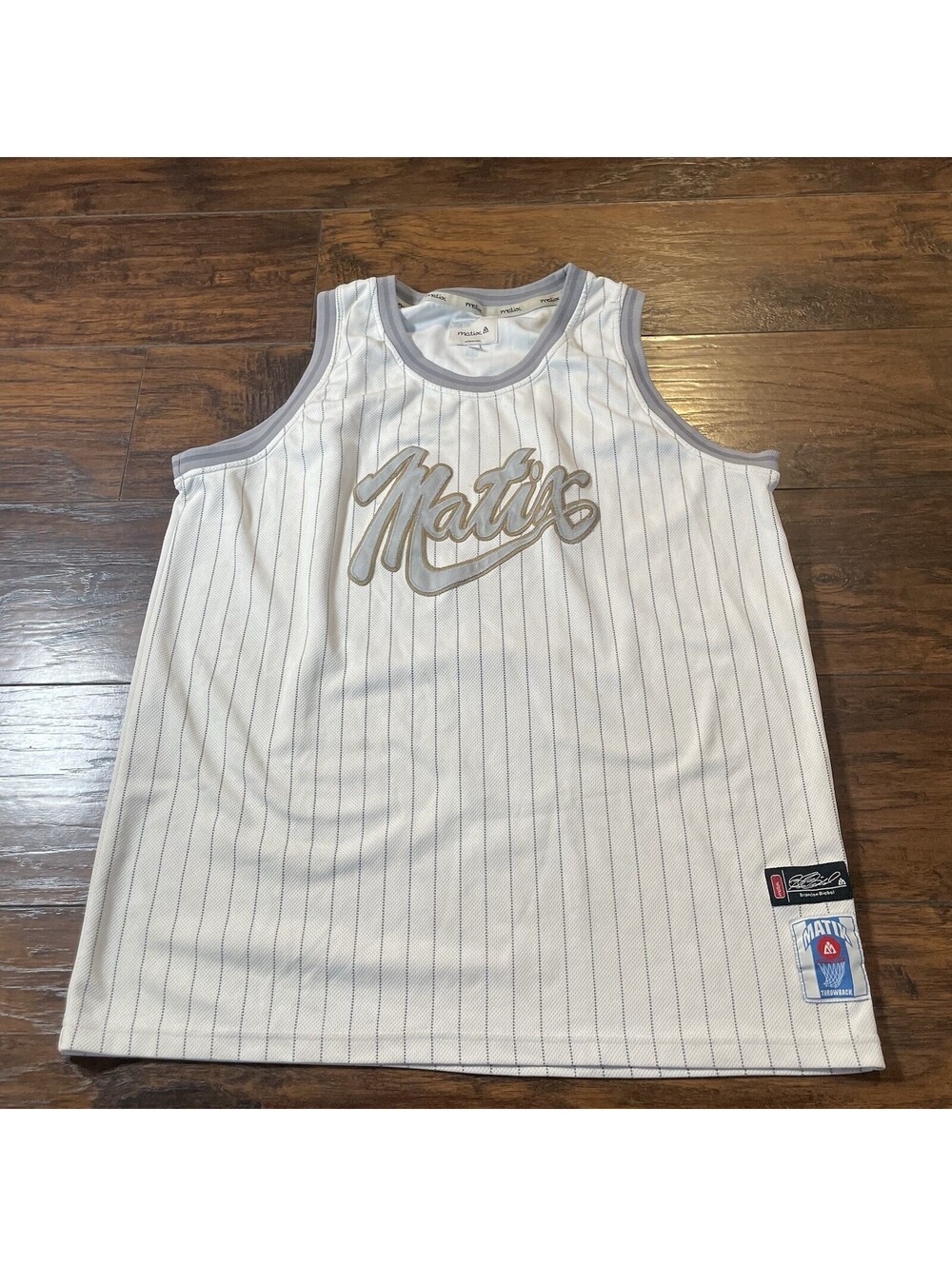 Matix Brandon Biebel Tank Top Mens XL White Pinstripe Basketball Jersey Skate